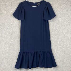 DKNY dropped waist dress size 4 navy blue preppy flirty mini midi formal event